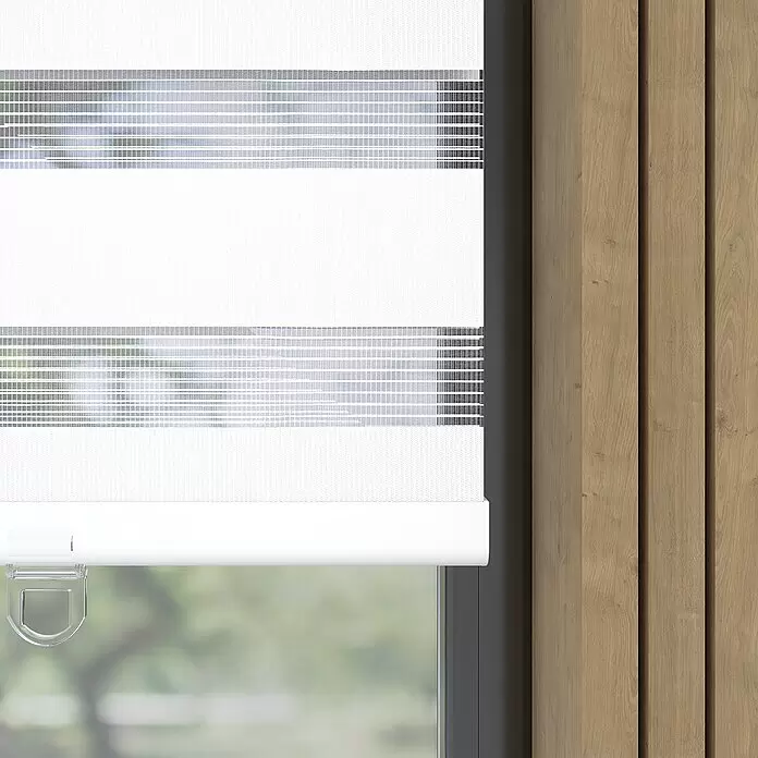 Doppelrollo Schnurlos - B x H: 60 x 150 cm, Weiß - Weißes Duo-Rollo mit abwechselnd transparenten und blickdichten Streifen am Fenster.