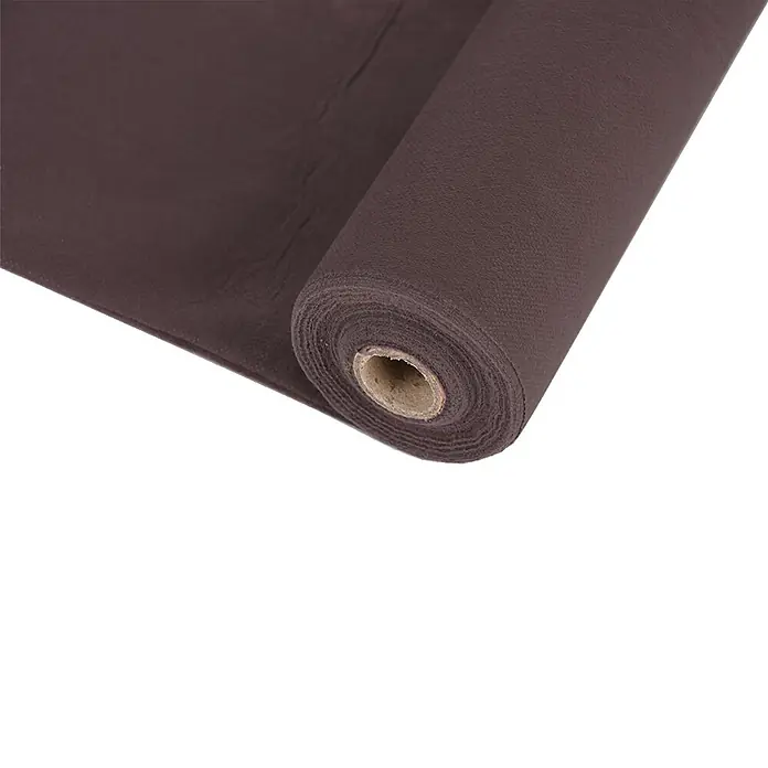 Faura Tejido contra malas hierbas Geotextil - 10 x 1,6 m, Marrón - Un rollo de tela marrón, parcialmente desenrollado, ideal para proyectos de manualidades y bricolaje.