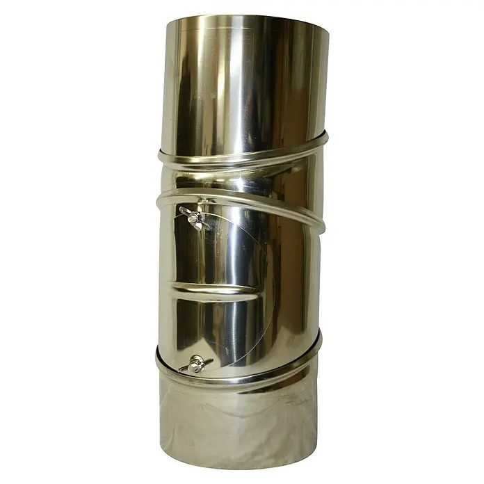 Ofenrohrbogen - Durchmesser: 120 mm, Bogenwinkel: 0 ° - 90 °, Mit Reinigungsöffnung, Edelstahl, Silber - Edelstahl-Ofenrohr mit integrierter Drosselklappe für präzise Zugregulierung. Ideal für Kaminöfen, sorgt für effiziente Verbrennung und Wärme.