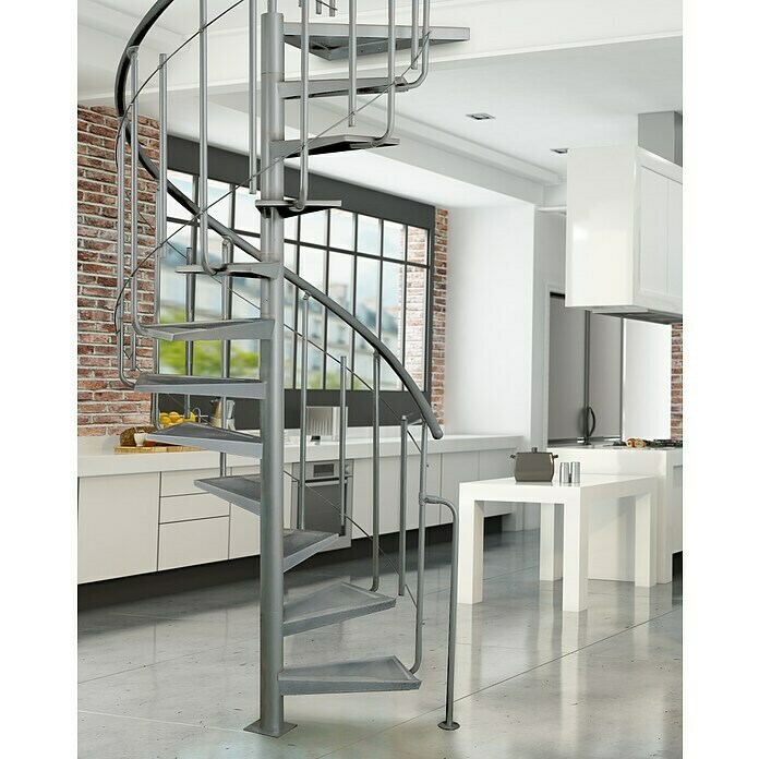 Atrium Spindeltreppe Solo Vertical (Farbton Metall: RAL 9006, Durchmesser: 120 cm, Stahl, Geschosshöhe: 264 cm - 286 cm) | BAUHAUS