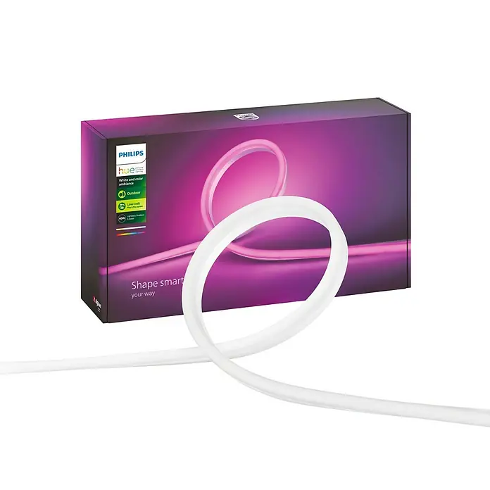 Philips Hue LED-Band Outdoor - Länge: 5 m, Lichtfarbe: RGBW, 37,5 W, 1.600 lm - Abbildung einer Philips Hue White and Color Ambiance Outdoor Lightstrip-Verlängerung. Mit dieser Erweiterung können Sie Ihr Lichtsystem erweitern.
