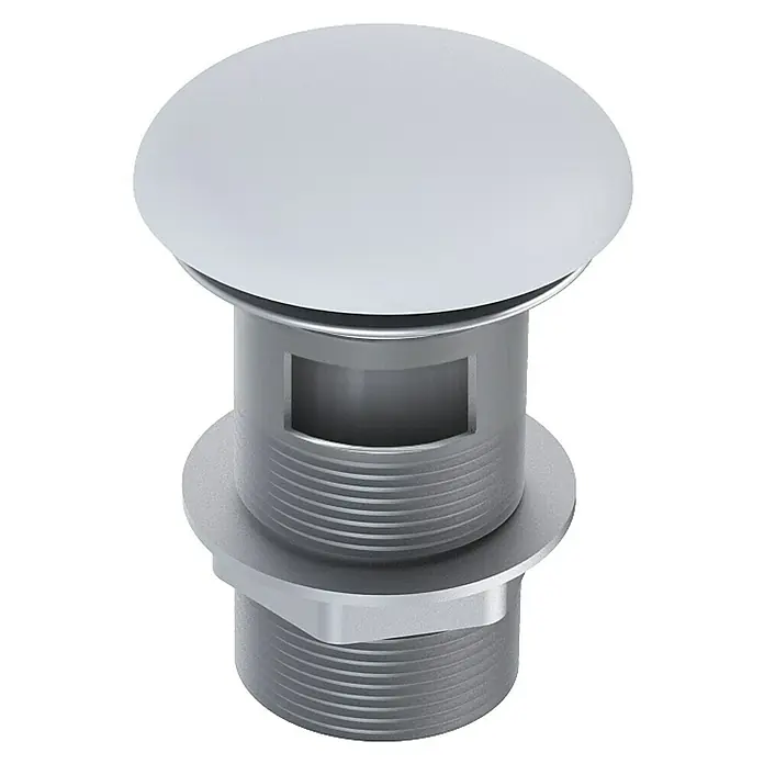 Inspira Ablaufventil - 1 ¼″, Stone, Mit Druckknopf - Bild einer silbernen Ablaufgarnitur mit einem eleganten Design. Ideal für Waschbecken, um Wasser sicher abzuleiten.