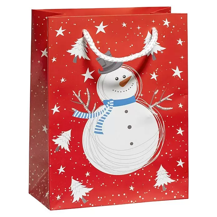 Duni Geschenktüte Winter Season - 10 x 18 x 23 cm, Rot/Weiß - Diagonale Ansicht