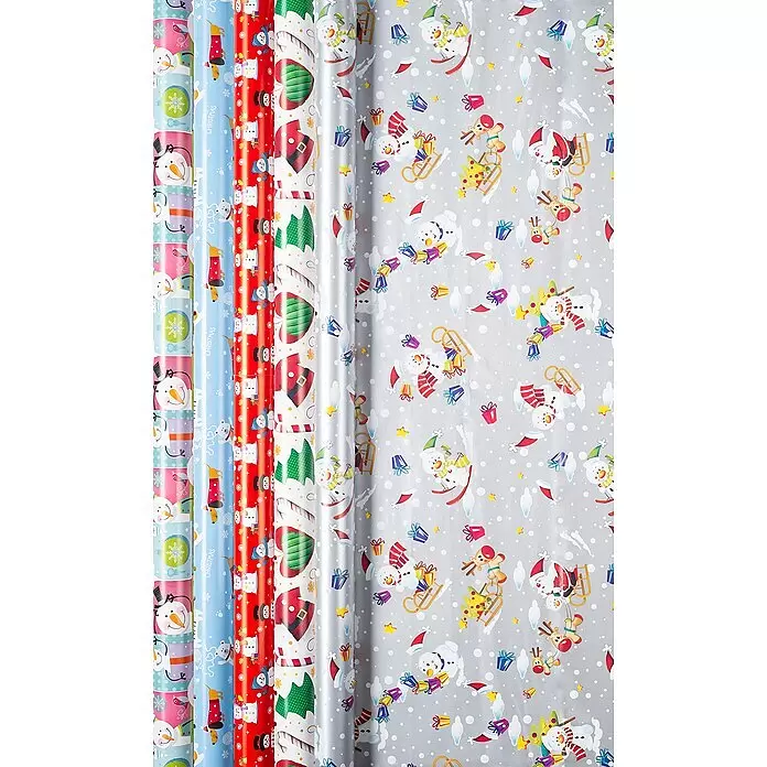 Duni Geschenkpapier - 70 x 200 cm, Papier, Christmas Kids - Sortiment bunter Weihnachtspapierrollen mit festlichen Motiven wie Schneemännern, Weihnachtsmännern und Rentieren.