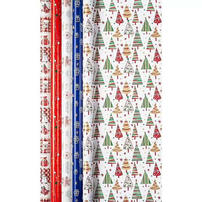 Duni Geschenkpapier - 70 x 200 cm, Papier, Christmas Time - Sortiment Weihnachtspapierrollen mit festlichen Mustern wie Bäumen, Schneeflocken, Geschenken und Weihnachtsmotiven.