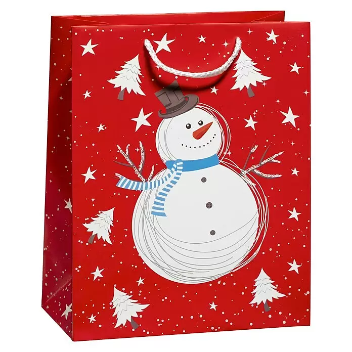Duni Geschenktüte Christmas Spirit - 13 x 26 x 32 cm, Rot/Weiß - Diagonale Ansicht