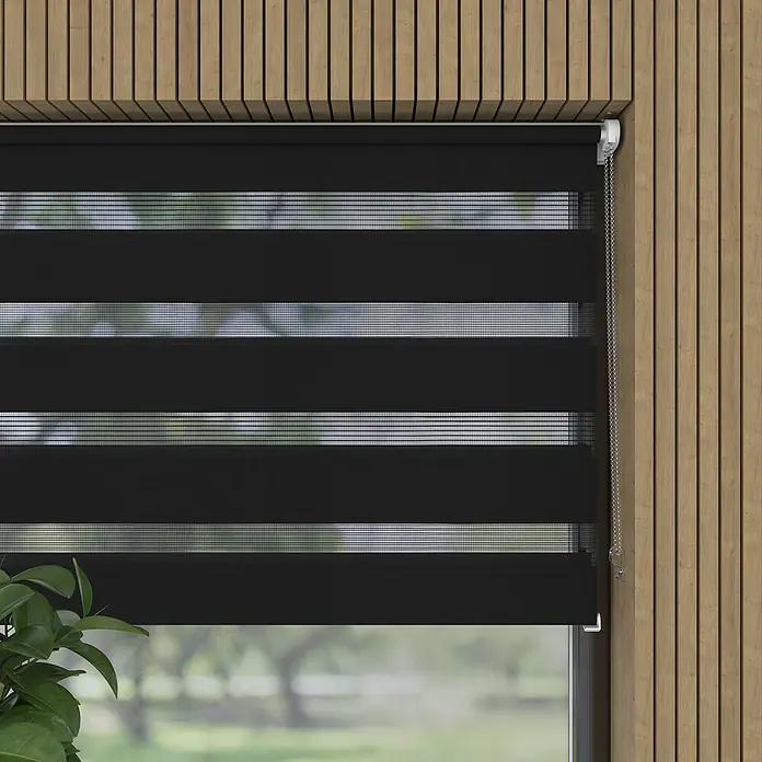 Doppelrollo Basic - B x H: 45 x 150 cm, Schwarz - Elegante, horizontale Doppelrollos in Schwarz, die sich perfekt für modernes Wohnambiente eignen und eine flexible Lichtsteuerung ermöglichen.
