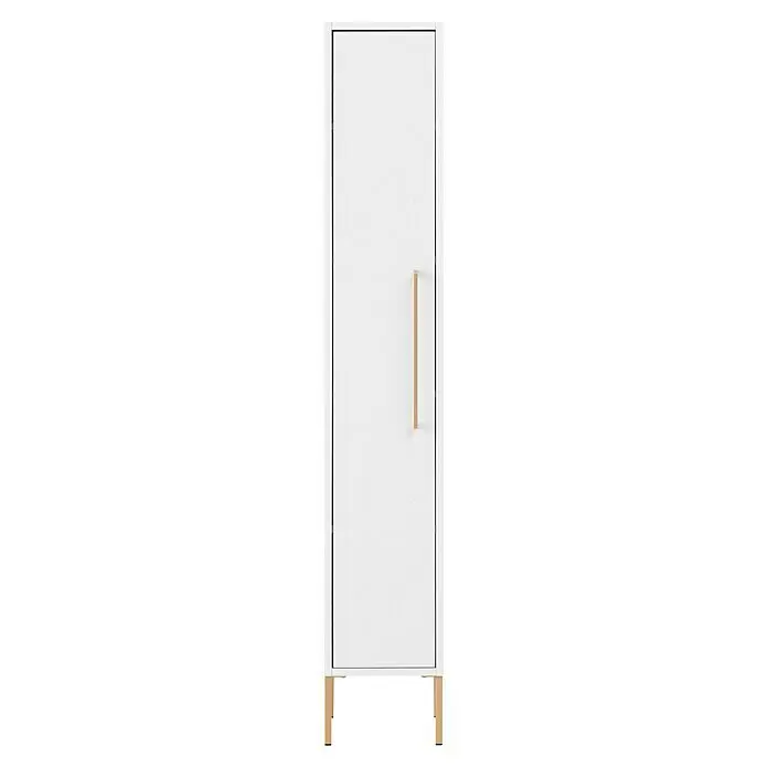 Schildmeyer Sarah Highboard - 25 x 30 x 154,7 cm, Kreideweiß, Matt - Hoher weißer Schrank mit langem Naturholzgriff und Holzbeinen.