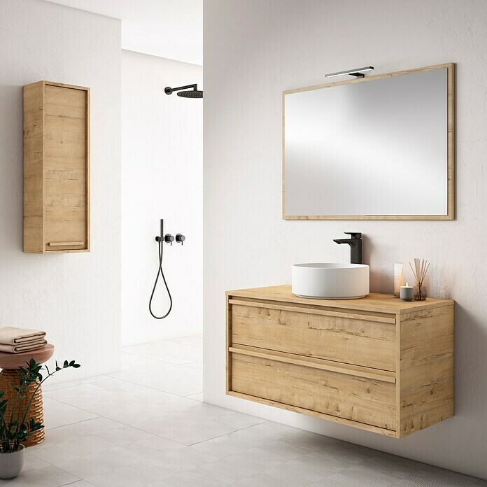 Mueble de lavabo Línea (L x An x Al: 45 x 100 x 50 cm, Nogal, Efecto  madera)