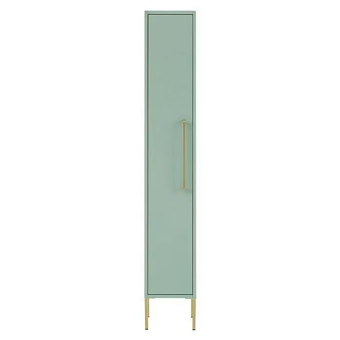 Schildmeyer Sarah Highboard - 25 x 30 x 154,7 cm, Mint, Matt - Mintgrüner Hochschrank mit langem, vertikalem Goldgriff und schlanken Goldfüßen.