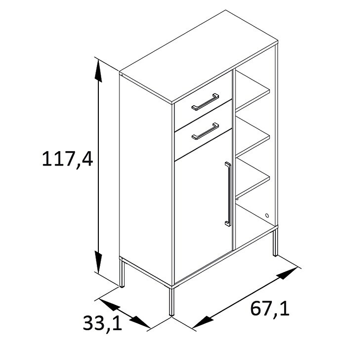 Schildmeyer Kent Highboard (67,1 x 33,1 x 117,4 cm, Nachtblau, Matt) | BAUHAUS