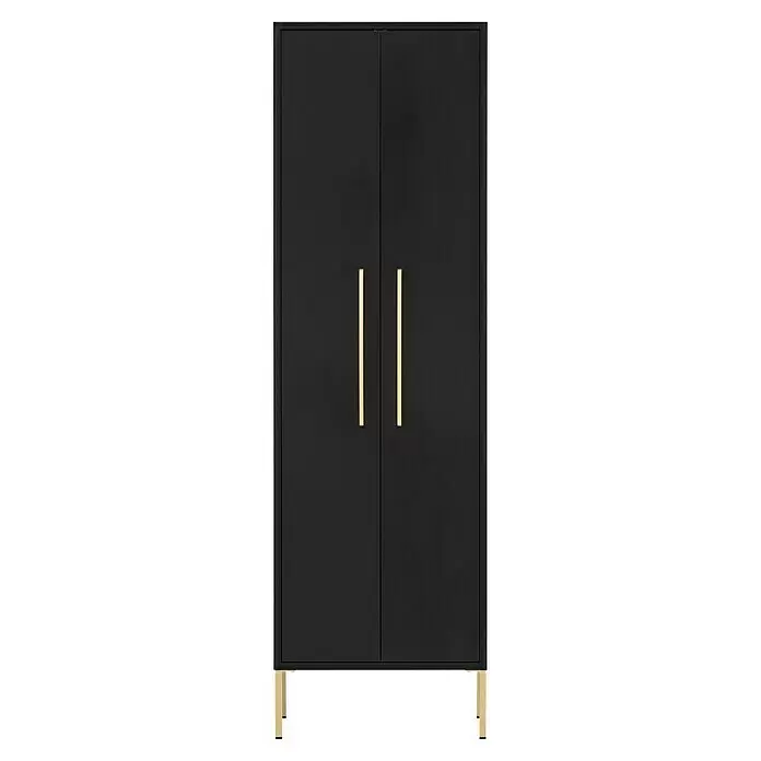Schildmeyer Sarah Highboard - 46,2 x 30,1 x 154,7 cm, Schwarz, Matt - Schwarzer Zweitürer-Schrank mit langen Goldgriffen und passenden Goldbeinen.