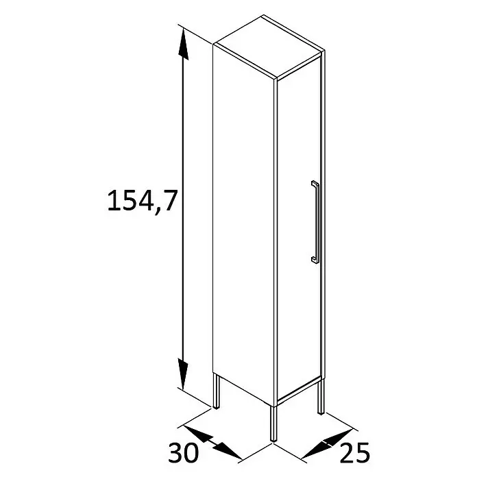 Schildmeyer Sarah Highboard - 25 x 30 x 154,7 cm, Schwarz, Matt - Hoher, schmaler Schrank mit Griff auf Beinen. Maße: H 154,7, B 30, T 25 cm.