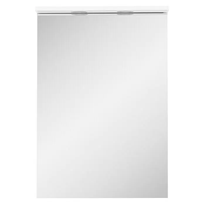 Schildmeyer Sarah LED-Spiegelschrank Spot - B x H: 50,4 x 72,3 cm, Spanplatte, Kreideweiß - Weißer Kühlschrank mit zwei eingelassenen Griffen oben.