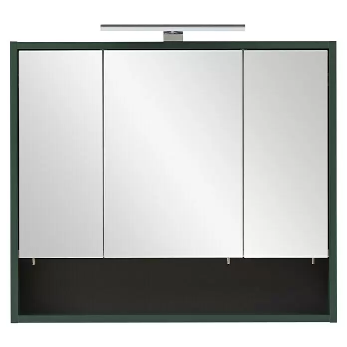 Schildmeyer Kent LED-Spiegelschrank - B x H: 70 x 64,2 cm, Spanplatte, Waldgrün - Dunkelgrüner Badezimmerschrank mit drei Spiegeltüren und integrierter LED-Beleuchtung.