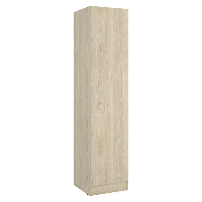 Dekit Armario para ropa Essen - L x An x Al: 52 x 41 x 184 cm, Natural - Un armario alto con aspecto de madera clara que cuenta con una sola puerta con un tirador elegante, ideal para añadir almacenamiento.