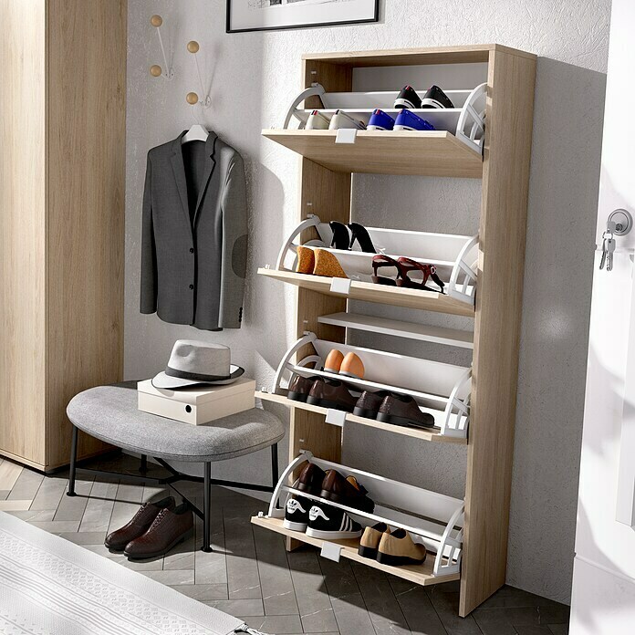 Zapatero con cajones y puertas correderas, zapatero de 5 niveles para  entrada, organizador moderno de almacenamiento de zapatos