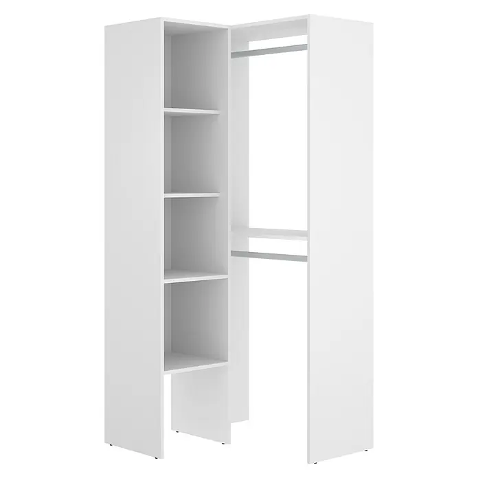 Dekit Armario para ropa Suit rinconero - L x An x Al: 88 x 80 x 185 cm, Blanco, Melamina - Vestidor blanco con estantes y rieles. El sistema de almacenamiento ideal para ropa y accesorios.