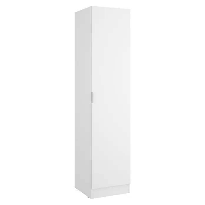 Dekit Armario para ropa Essen - L x An x Al: 52 x 41 x 184 cm, Blanco - Un elegante armario de cocina blanco con una puerta y un tirador plateado, ideal para cocinas modernas.