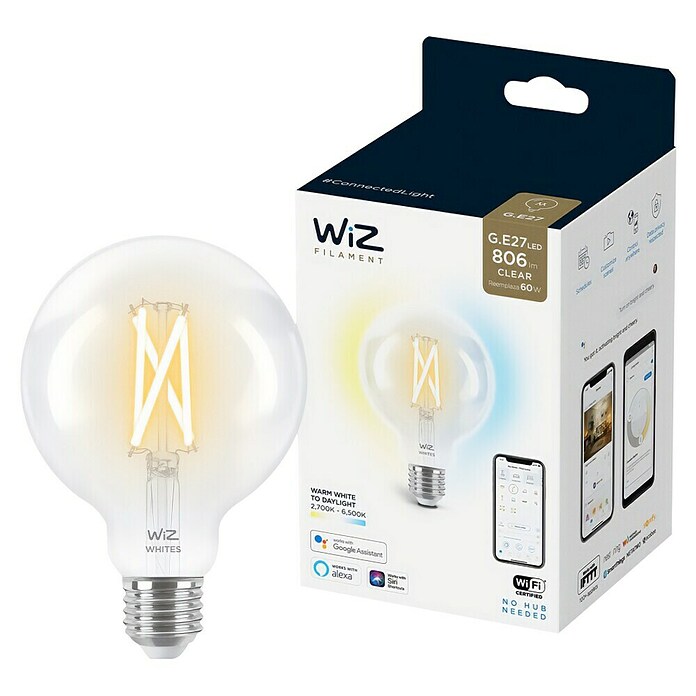 WiZ Ampoule LED à filament Globe (E27, G120, blanc, 6.7 W)
