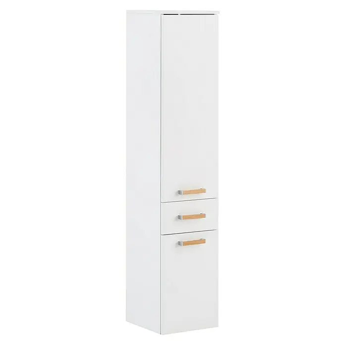 Schildmeyer Duo Hochschrank - 32,7 x 35,3 x 160,1 cm, Kreideweiß, Matt - Der weiße Hochschrank bietet praktischen Stauraum mit einer Tür und drei Schubladen, ideal für Badezimmer oder andere Wohnbereiche. Holzgriffe akzentuieren das Design.