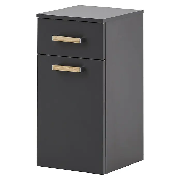 Schildmeyer Duo Unterschrank - 32,7 x 35,3 x 67 cm, Anthrazit, Matt - Schwarzer Badschrank mit zwei Schubladen und Holzgriffen, ein elegantes und funktionales Möbelstück.