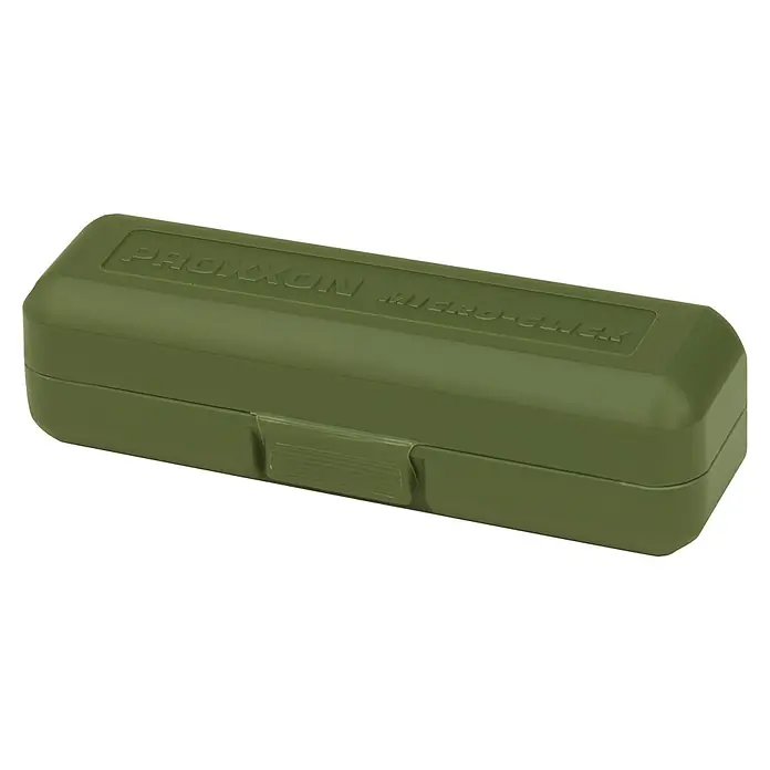 Proxxon Llave dinamométrica MicroClick - ¼'' cuadrado, 3 Nm - 15 Nm - Una caja de almacenamiento Proxxon Micro-Click de color verde oliva, perfecta para mantener y transportar herramientas de forma segura y organizada.