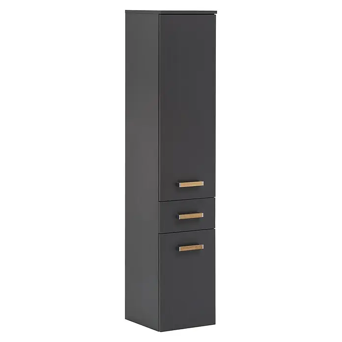 Schildmeyer Duo Hochschrank - 32,7 x 35,3 x 160,1 cm, Anthrazit, Matt - Elegantes graues Badezimmer-Hochschrank-Modell mit drei Schubladen und einem Fach, das eine stilvolle Aufbewahrungslösung bietet.