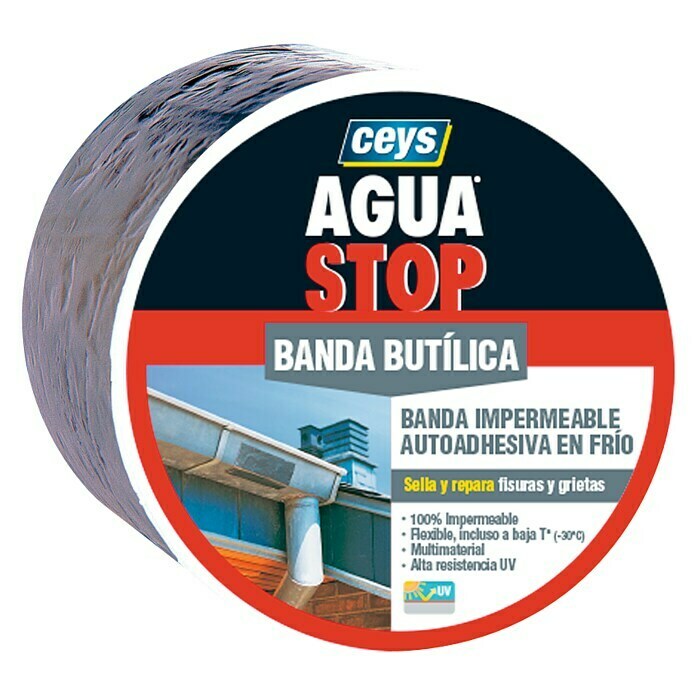 Ceys Banda adhesiva butílica impermeable Agua Stop  (Gris, 10 m x 10 cm)