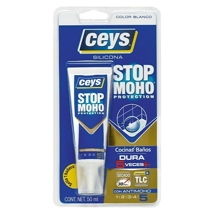 Ceys Silicona para sanitarios y cocinas Stop Moho (Incoloro, 50 ml)
