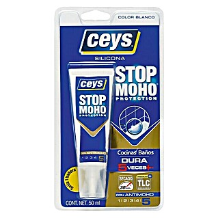Ceys Silicona para sanitarios y cocinas Stop moho (Blanco, 50 ml)