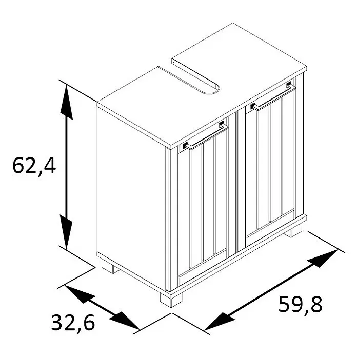 Schildmeyer Jelda Waschtischunterschrank - 59,8 x 32,6 x 62,4 cm, Weiß/Eiche - Weißer Waschtischunterschrank mit zwei Türen, Maße 62,4x59,8x32,6 cm.