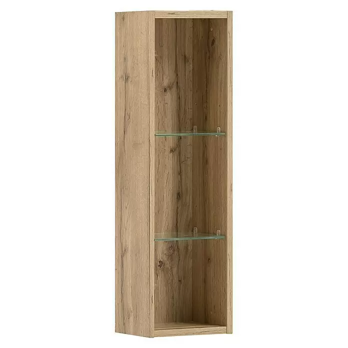 Schildmeyer Wandregal Alina/Duo - L x B x H: 16 x 21,6 x 70,7 cm, Eiche-Landhaus - Hellbrauner Wandschrank aus Holz mit zwei Glasböden zur Aufbewahrung oder Präsentation.
