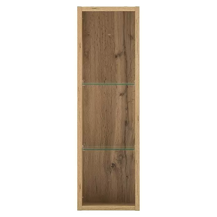 Schildmeyer Wandregal Alina/Duo - L x B x H: 16 x 21,6 x 70,7 cm, Eiche-Landhaus - Offener Wandschrank aus Holz mit dunkler Holzmaserung hinten, hellem Rahmen und zwei Glasböden.