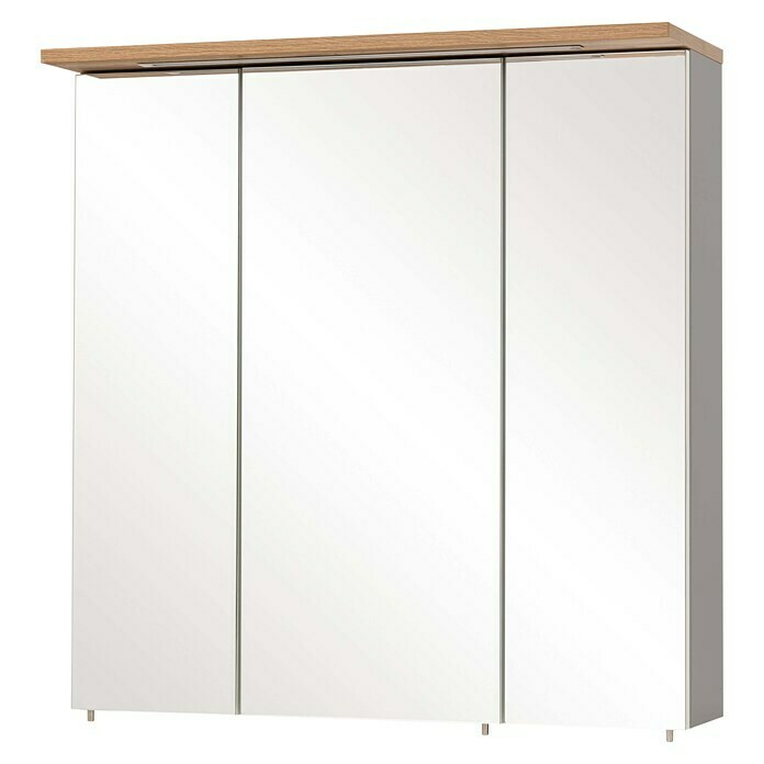 Schildmeyer LED-Spiegelschrank Profil (B x H: 70,5 x 72,3 cm, Spanplatte, Platingrau/Eiche-Landhaus) | BAUHAUS