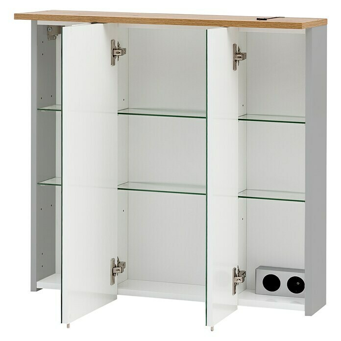 Schildmeyer LED-Spiegelschrank Profil (B x H: 70,5 x 72,3 cm, Spanplatte, Platingrau/Eiche-Landhaus) | BAUHAUS