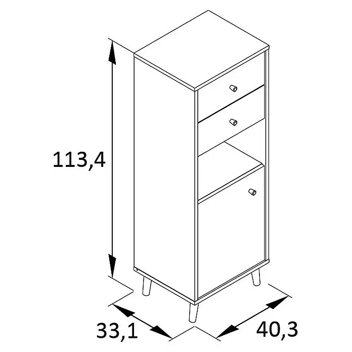 Schildmeyer Bjarne Highboard - 40,3 x 33,05 x 113,4 cm, Fjord, Matt - Schmaler Hochschrank: 2 Schubladen, offenes Fach, Tür, auf Beinen. H 113,4, B 33,1, T 40,3 cm.