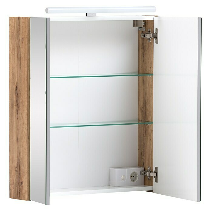 Schildmeyer LED-Spiegelschrank Karla (B x H: 60 x 74,7 cm, Spanplatte, Eiche-Landhaus/Weiß) | BAUHAUS