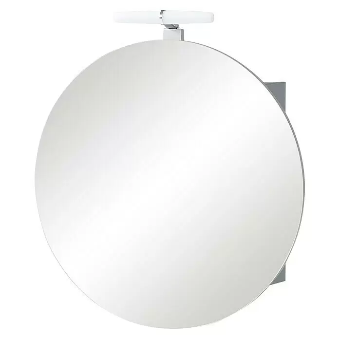 Schildmeyer Bjarne LED-Spiegelschrank Bjarne/Ando - B x H: 65 x 68,3 cm, Spanplatte, Fjord - Runder Spiegel mit einer Chrom-Lichtleiste und mattierten Lichtröhren.