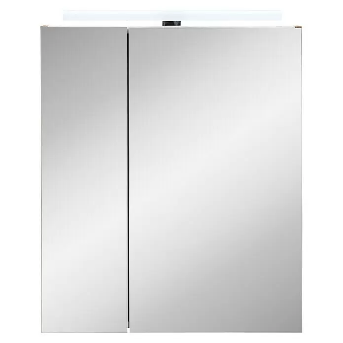 Schildmeyer Duo LED-Spiegelschrank Karla - B x H: 60 x 74,7 cm, Spanplatte, Eiche-Landhaus/Weiß - Silberner Spiegelschrank mit zwei Türen und integrierter LED-Lichtleiste.