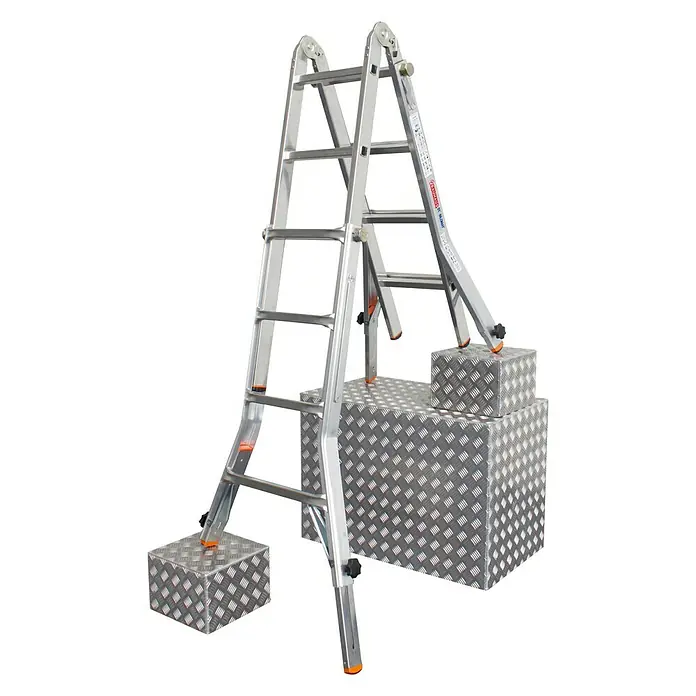 Krause Teleskopleiter TeleVario - Anzahl Tritte: 16 Stk., Arbeitshöhe: 5 m, Belastbarkeit: 150 kg, Aluminium - Linke Seitenansicht