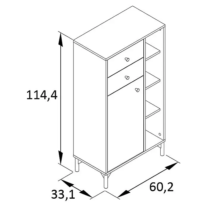 Schildmeyer Ando Highboard - 60,2 x 33,05 x 114,4 cm, Pistazie, Matt - Kompakter Schrank mit zwei Schubladen, einer Tür und Regalen, Maße 114,4x60,2x33,1 cm.