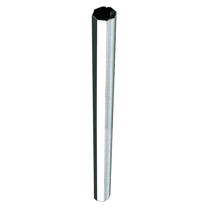 Schellenberg Eje octogonal Mini - 40 mm x 1,5 m, Apto para: Mini sistemas de persianas enrollables - Imagen de una varilla hexagonal plateada, ideal para proyectos de construcción.