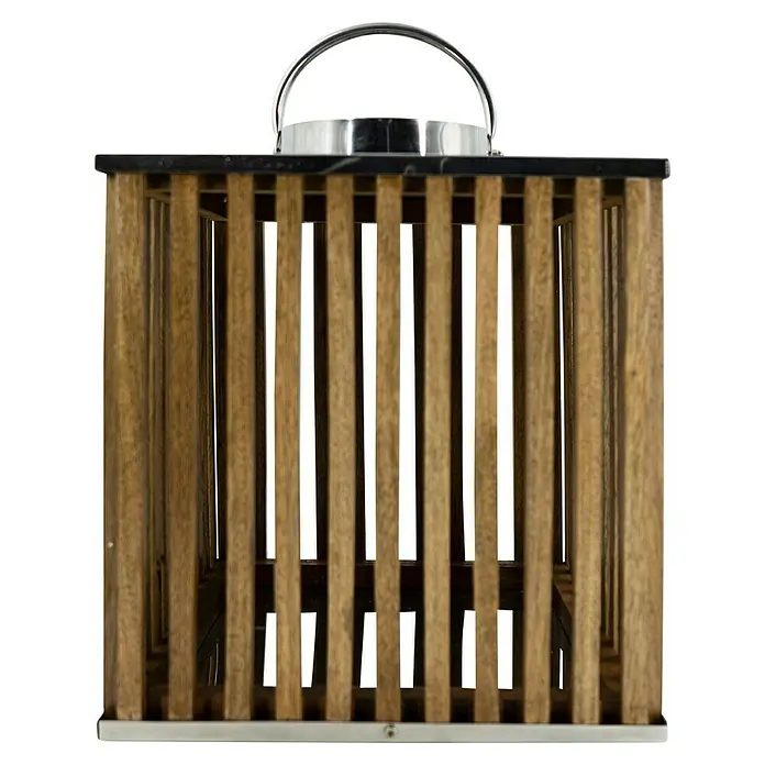Laterne Mangoholz - L x B x H: 21 x 21 x 25 cm, Natur, Quadratisch - Dekorative Laterne aus Holz und Metall mit einem eleganten Griff, perfekt für stimmungsvolle Beleuchtung im Innen- und Außenbereich.