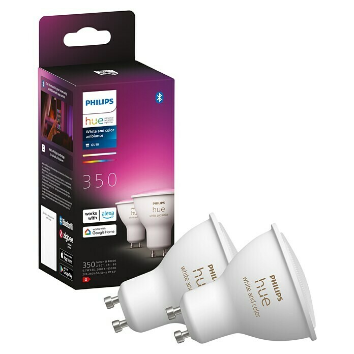 Philips Hue Set Smart LED-Lampe White & Color Ambiance (GU10, Dimmbar, RGBW, 350 lm, 5,7 W, 4 Stk.) | BAUHAUS