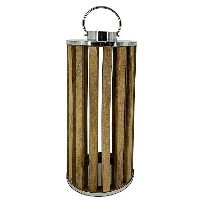 Laterne Mangoholz - Ø x H: 23 x 56 cm, Natur, Rund - Vorderansicht