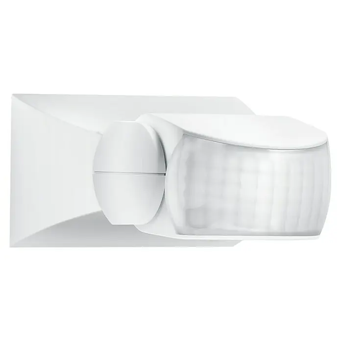 Steinel Sensor de movimiento IS 1 - Alcance sensor: 10 m, Blanco, Ángulo de detección sensor: 120 °, L x An x Al: 120 x 80 x 50 mm - Primer plano de un sensor de movimiento blanco montado en la pared, adecuado para aplicaciones de seguridad y automatización interiores/exteriores.