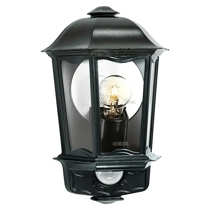 Steinel Sensor-Außenleuchte L 190 S schwarz - 100 W, L x B x H: 147 x 217 x 335 mm, Schwarz - Eine schwarze Steinel Außenleuchte mit Bewegungsmelder und klassischem Design. Sie sorgt für Sicherheit und stilvolle Beleuchtung im Außenbereich.