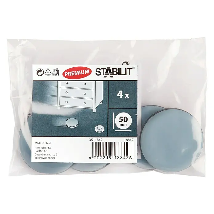 Stabilit Möbelgleiter Easy-Glider - Durchmesser: 50 mm, Kleben, 4 Stk. - Premium Stabilit Möbelgleiter, 4 Stück, Durchmesser 50 mm, in transparenter Verpackung.