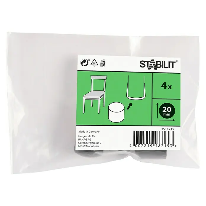 Stabilit Rohrkappen - 20 mm, Schwarz, 4 Stk. - Eine Packung Stabilit Möbelgleiter mit 4 Stück und einer Größe von 20 mm, ideal zum Schutz von Böden und Möbeln.